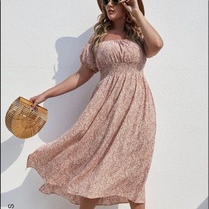 Floral dress with slit, off the shoulder